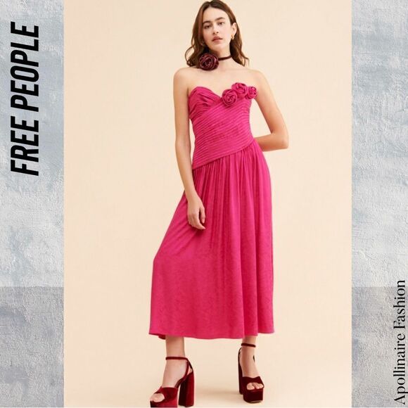 FREE PEOPLE MAKE AN ENTRANCE STRAPLESS DRESS IN PINK SIZE 2 NWT - Picture 2 of 6